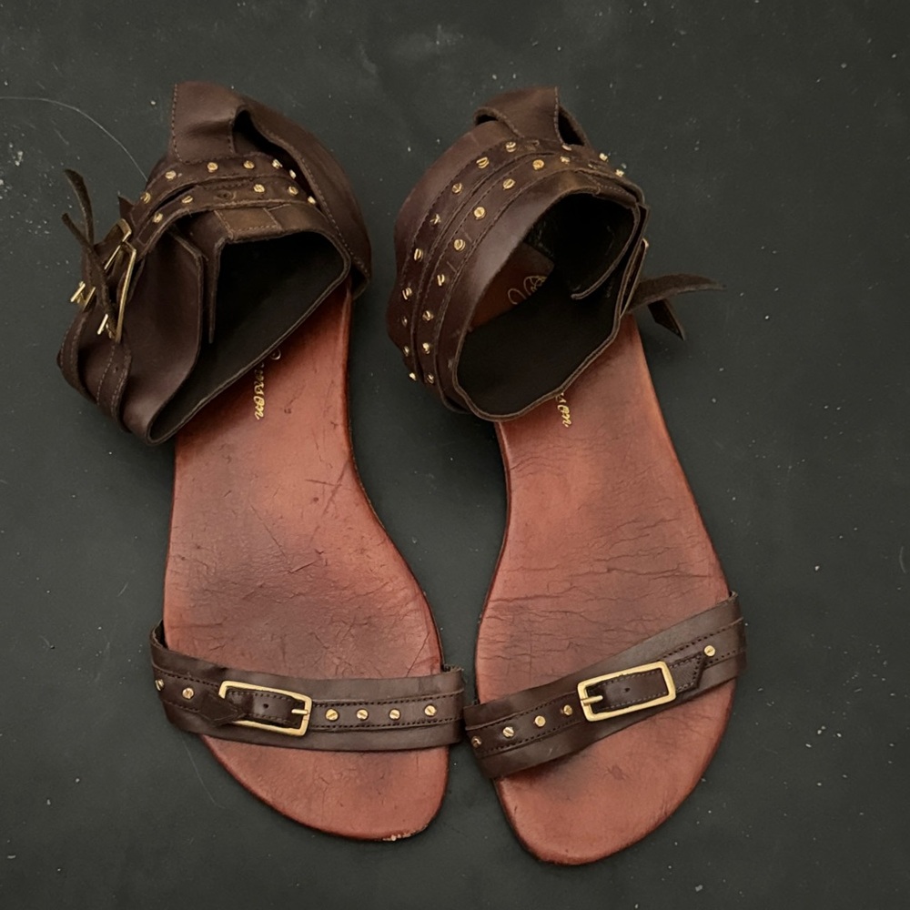 Matt Bernson Brown Sandals with Gold Accents Genuine Leather